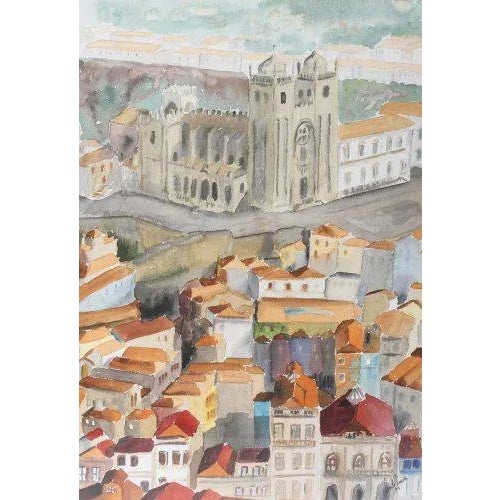 "View of Porto Cathedral", watercolour on paper, signed and dated 1994. Dimensions: 49.5 x 34.5 cm.