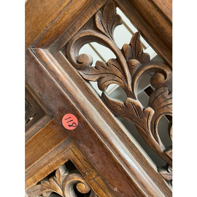 Vintage Indian Hand-Carved Teak Architectural Shutter Mirror, 32" For Sale - Image 11 of 18