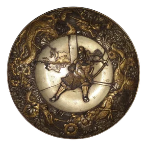 Meiji Era Mixed Metal Dish with Samurai Decor, Japan
