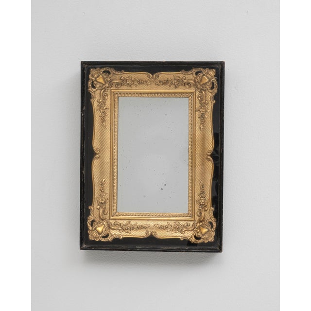 1980s French Brown Gilded Wall Mirror in Black Wooden Display Case For Sale - Image 4 of 18