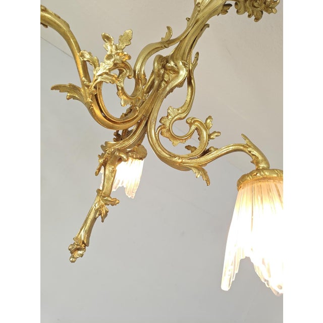 Gold Antique French Louis XV Three-Light Chandelier in Bronze, 1890s For Sale - Image 8 of 11