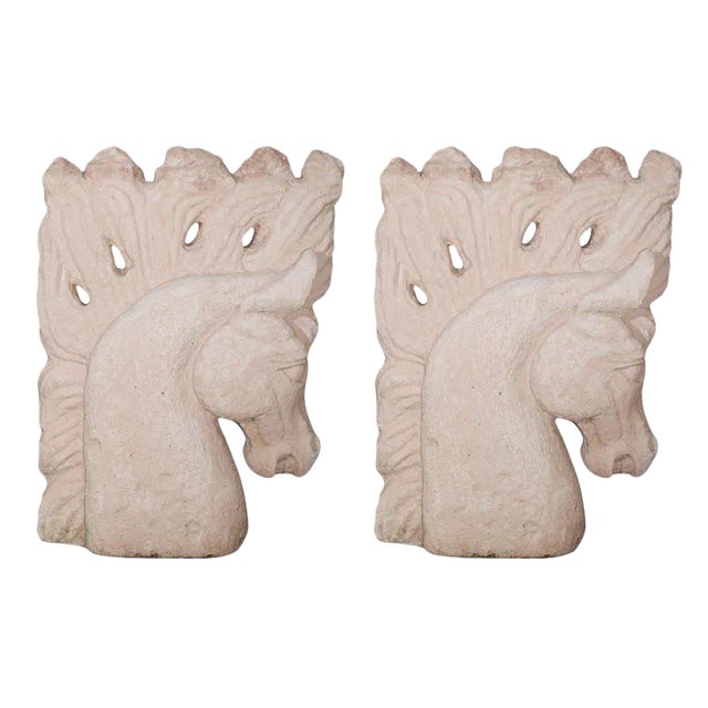 1930s Vintage Cement Horse Heads Sculptures- a Pair For Sale