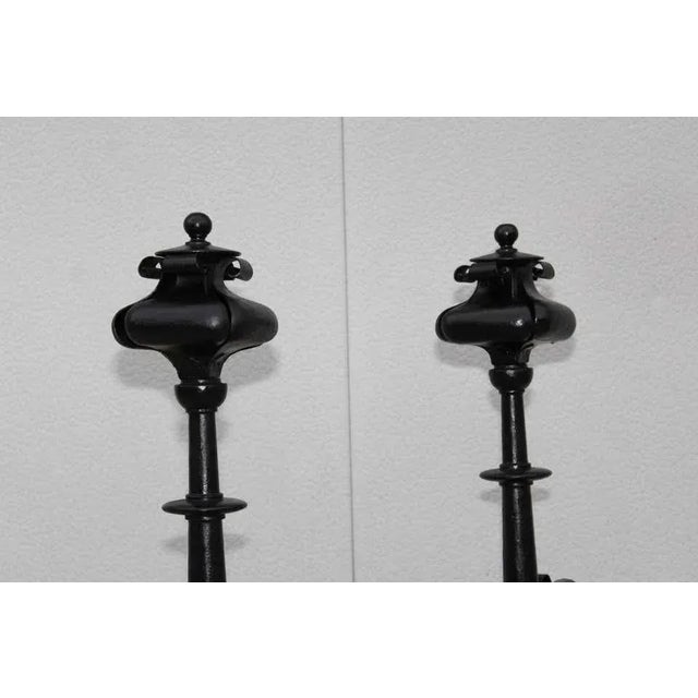Black 1940s Scrolled Iron Oversize Andirons - a Pair For Sale - Image 8 of 13