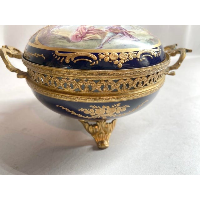 French Early 20thC Sevres Blue Porcelain Bronze Bowl - 1 Pc For Sale - Image 3 of 16
