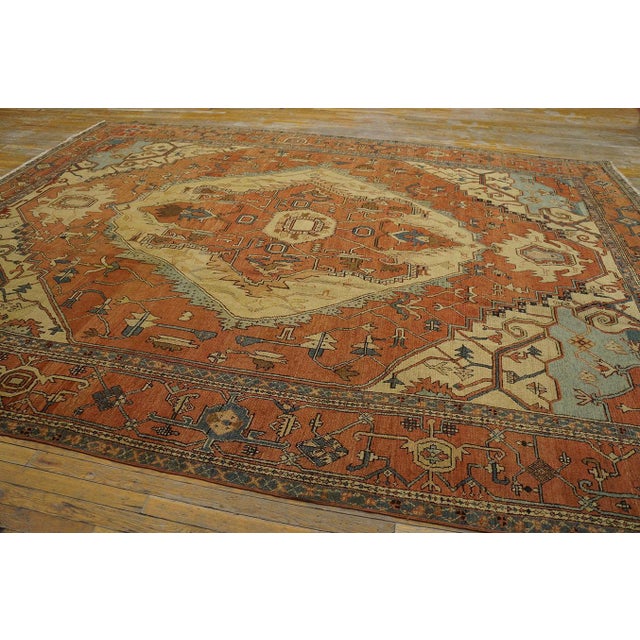 Radiant Orange Terra Cotta Color With Great Medallion Design Antique Serapi Rug For Sale - Image 9 of 12