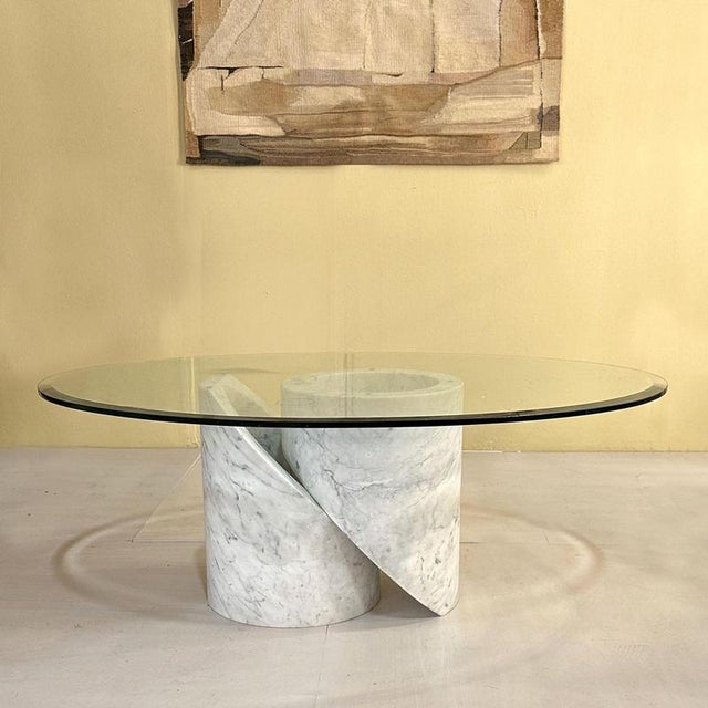 Carrara Marble Coffee Table with Oval Glass Top, Italy, 1960s For Sale - Image 4 of 11