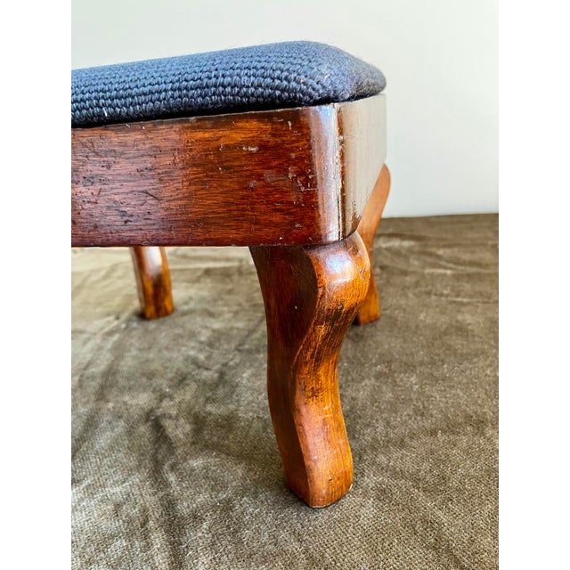 Antique French Country Style Mahogany Footstool With Floral Needlepoint Cushion For Sale - Image 9 of 14