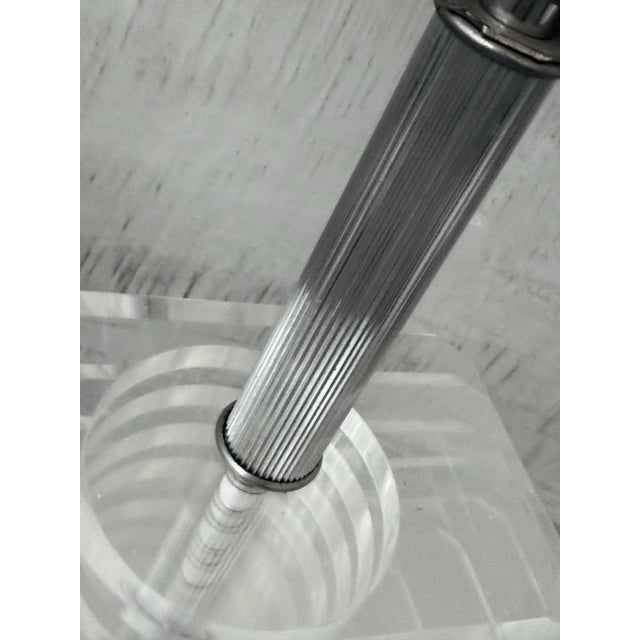 1970’s ‘Karl Springer/ George Bullio Style’ Large Scale Stacked Pyramid Lucite & Silver Table Lamp For Sale - Image 10 of 12
