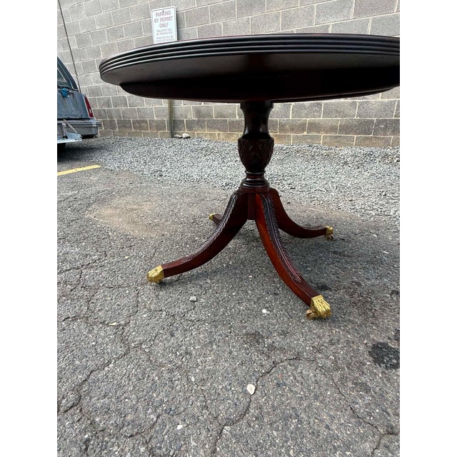 Stickley Georgian Style Inlaid Mahogany Pedestal Base Dining Table or Center Table For Sale - Image 10 of 18