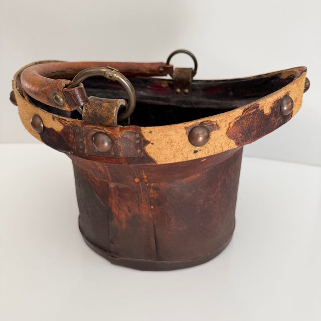 19th Century Leather Top Hat Basket, Repurposed For Sale In San Antonio - Image 6 of 9