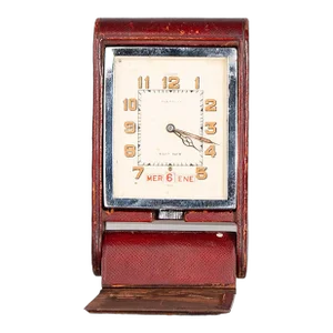 Mid-20th Century Foldable Leather Travel Alarm Clock by Swiss Jaeger-LeCoultre for Hermès Paris, France