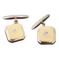 Square Gold Cufflinks with Brilliant-Cut Diamonds and Trims, Set of 2 For Sale