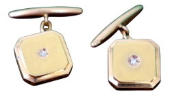 Square Gold Cufflinks with Brilliant-Cut Diamonds and Trims, Set of 2