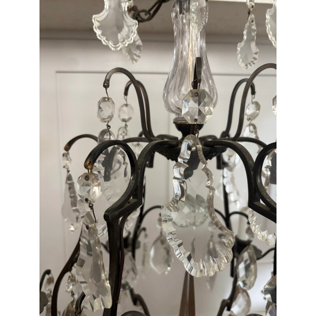 Early 20th Century French Louis XV Style Six Light Bronze or Brass Chandelier With Abundance of Cut Crystal Prisms For Sale - Image 10 of 12