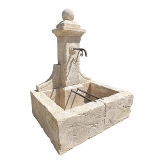 French Carved Limestone Fountain, Single Pillar With Ball Finial From Provence For Sale