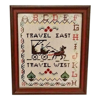 Vintage Framed Folk Art Needlepoint Sampler For Sale