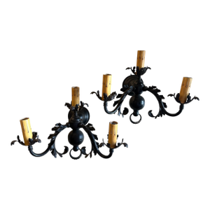 Circa 1920s Pair of Large Triple Original Painted Iron Sconces