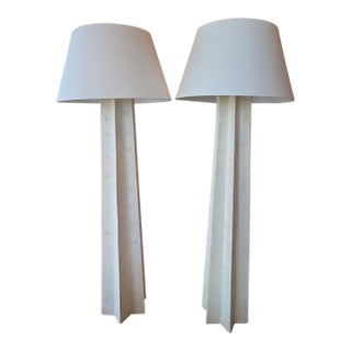 Michael Taylor Monumental Pair 1970s Plaster Stone Floor Lamps Newly Wired For Sale