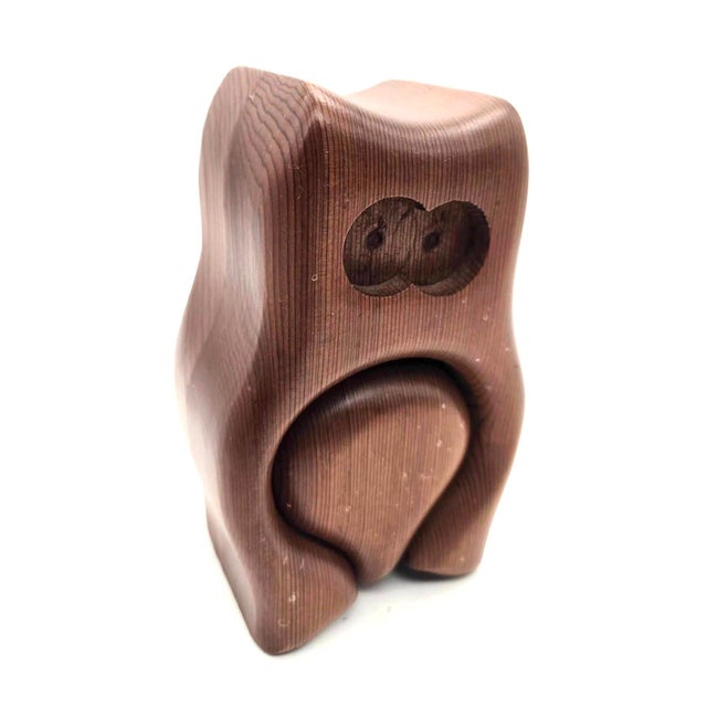 1970s 1970s Fred & Marilyn Buss Handcrafted Redwood Owl Figurine Stash Box For Sale - Image 5 of 12