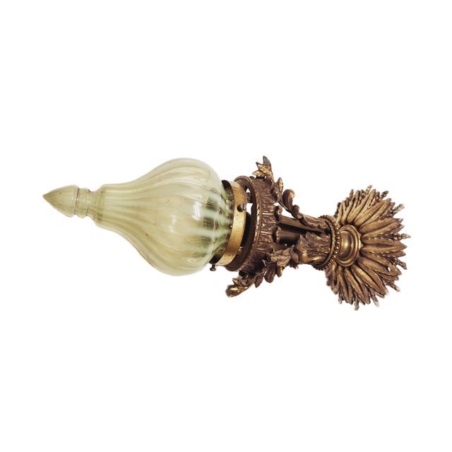 Empire Bronze Pending Lamp with Uranium Glass, France, 1890s For Sale - Image 12 of 14