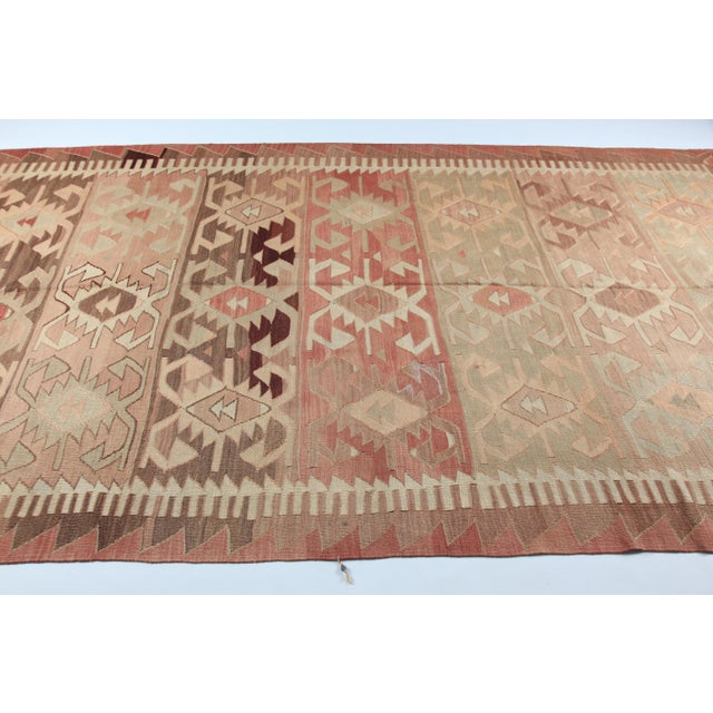 1950’s Vintage Anatolian Konya Kilim – Soft Earth Tones & Tribal Motifs - 10’5'x5' 3'' For Sale - Image 10 of 14