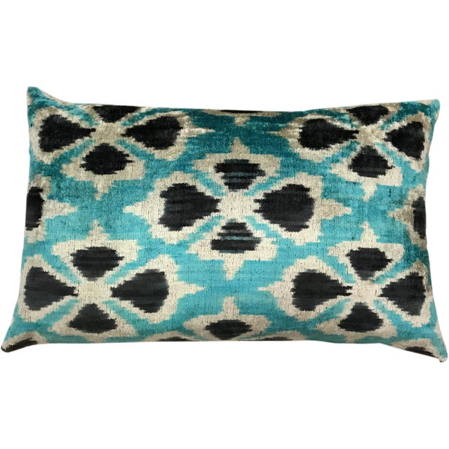 Contemporary Silk Uzbek Ikat Velvet Hand Made Pillow Cushion,16x24 For Sale - Image 3 of 3