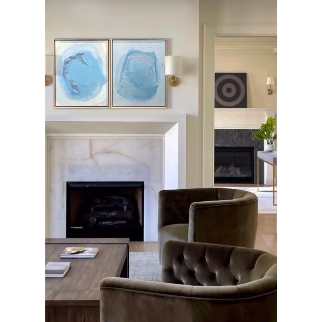 "Raku No02" "Raku No01" Dimensional Texture Abstract Painting in Atmospheric Sky Blue and Periwinkle, Framed For Sale - Image 10 of 11