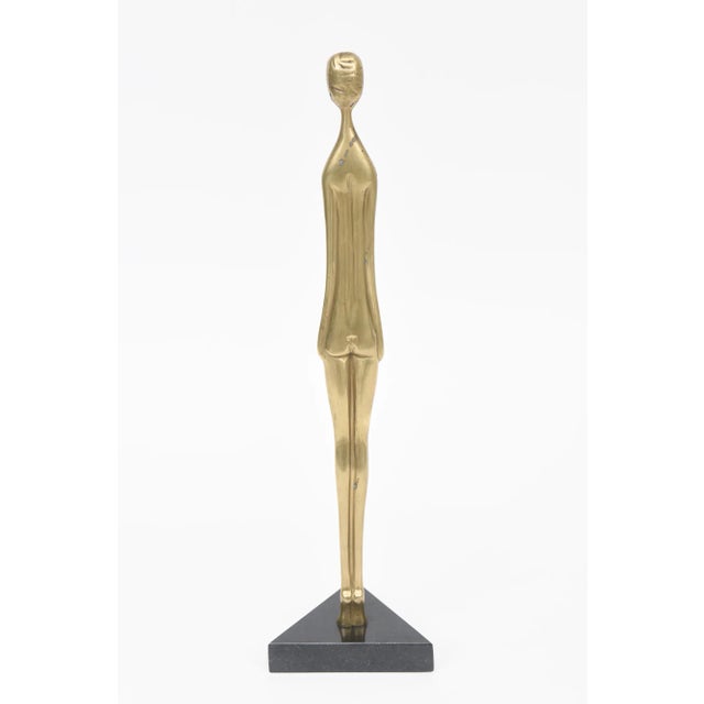 Abstract Vintage Brass and Black Granite Tall Female Elongated Sculpture, 1970's For Sale - Image 3 of 11
