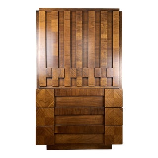 1970s Vintage Lane Brutalist Armoire For Sale