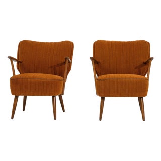 19th Century France Mid-century Modern Burnt Orange Wood Armchair For Sale
