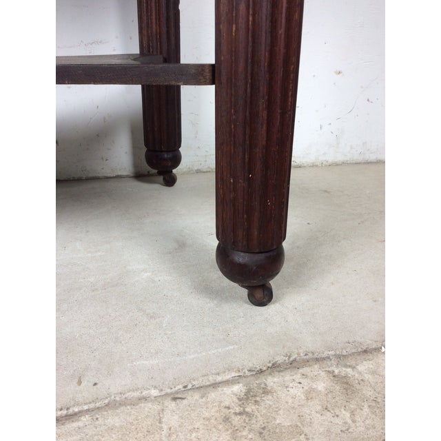 Brown Antique Oak Writing Table With Drawer and Turned Wood Legs on Wheels For Sale - Image 8 of 10