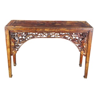 Antique Chinese Elm Dragon Carved Chinoiserie Sofa Console Altar Hall Bar Table For Sale