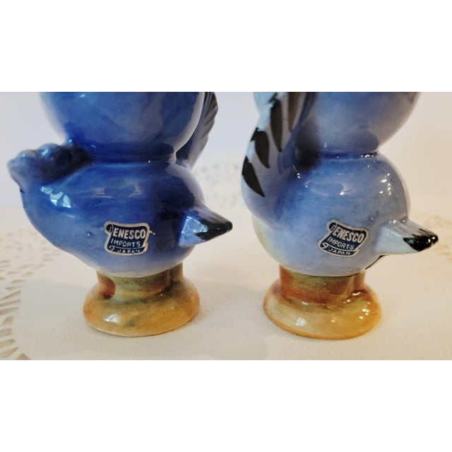 Ceramic Vintage Enesco Mid-Century, Modern Salt and Pepper Shakers, Anthropomorphic Bluebirds - a Pair For Sale - Image 7 of 9