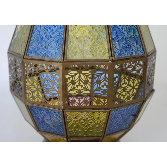 Victorian Vintage Victorian Style Stained Glass & Brass Hanging Lantern For Sale - Image 3 of 12