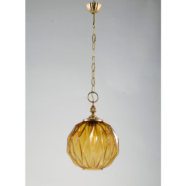 Chandelier in Faceted Amber Glass from Targetti Sankey, Italy, 1980 For Sale - Image 13 of 15