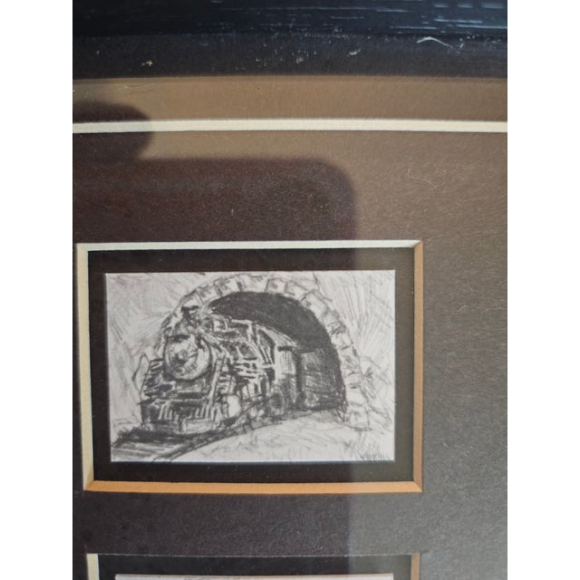Vintage Framed, Multi-Aperture Limited Edition Lithograph Print Featuring Pencil Sketches, Steam Locomotives by Thomas R....