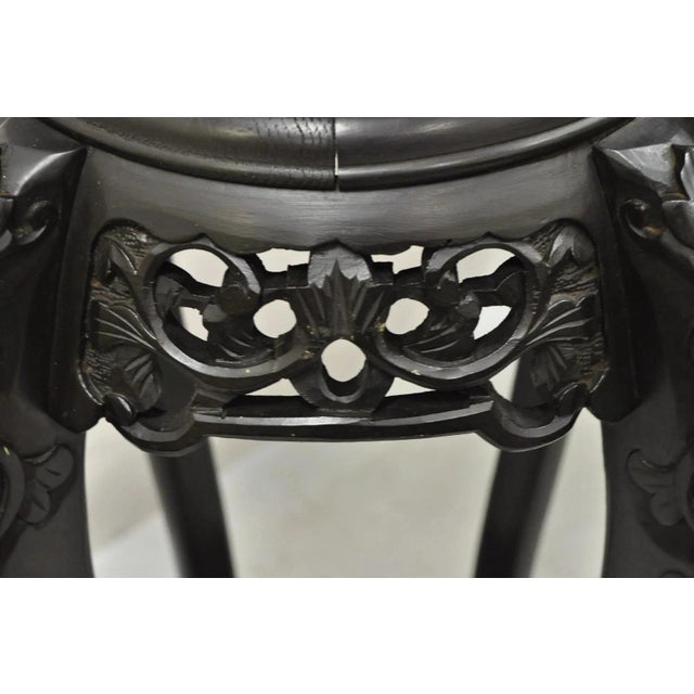 Early 20th Century Early 20th Century Japanese Carved Wood Black Ebonized 28" Plant Stand Lacquer Top Side Table For Sale - Image 5 of 10