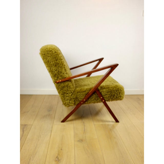 Wood Vintage Olive Long Hair Loft Lounge Chair, 1970s For Sale - Image 7 of 12