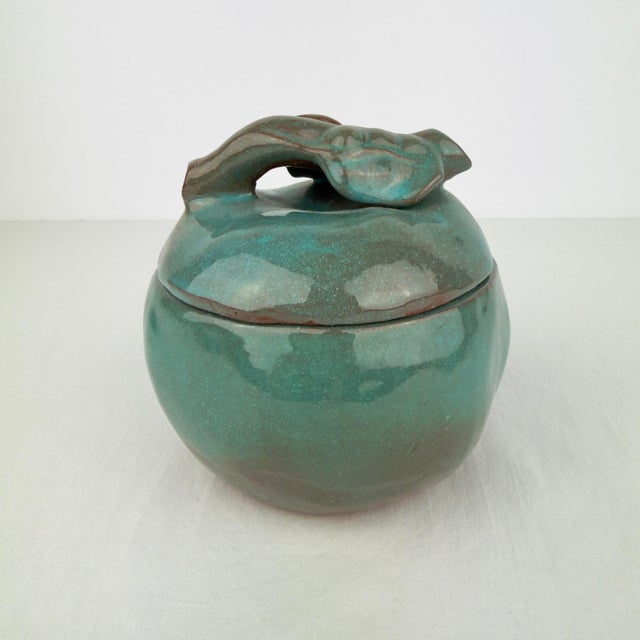 Midcentury De Vegh Pottery Lidded Jar With Leaf & Stem Handle For Sale - Image 4 of 8