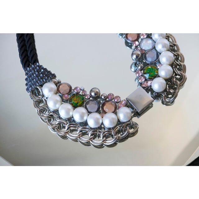 Vintage 1980s Chunky Mixed-Media Statement Bib Necklace For Sale - Image 11 of 11