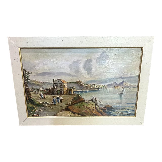 Mancini, View of the Gulf of Naples, 1950s, Oil on Panel, Framed For Sale