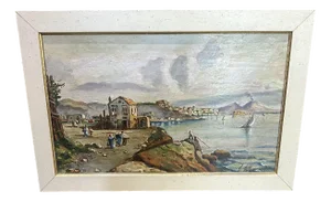 Mancini, View of the Gulf of Naples, 1950s, Oil on Panel, Framed