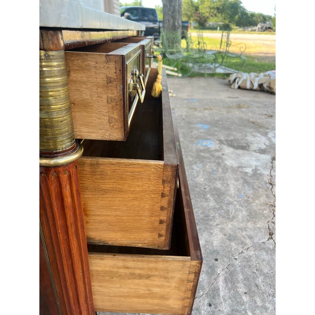 French 19th Century Louis XVI Mahogany Carrara Marble Top Chest of Drawers For Sale - Image 6 of 12