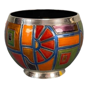 Vintage Late 20th Century Miguel Pineda Champleve Enamel Colorful Geometric Vase