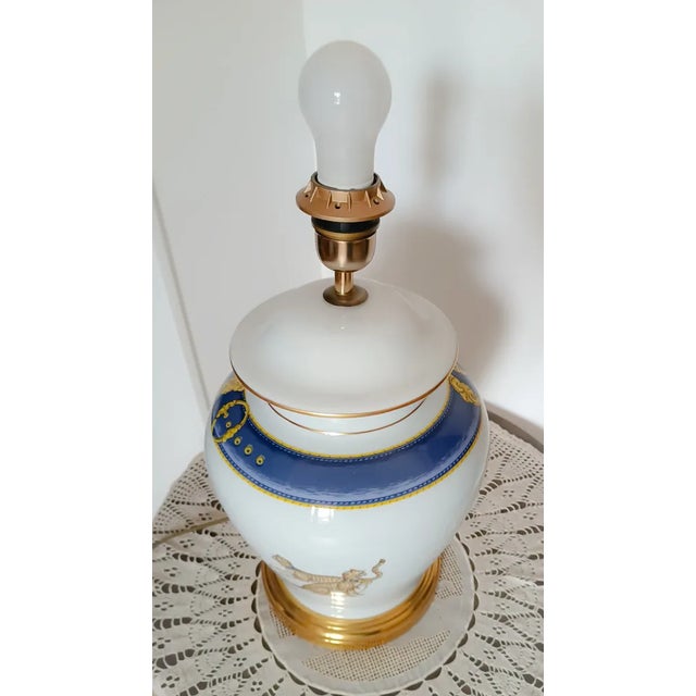 Porcelain Ceramic Table Lamp from Chasses Royal Ghepardi Limoges, 1980s For Sale - Image 9 of 10