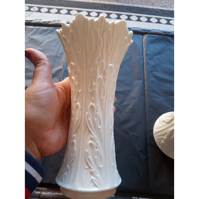 1980s Gorgeous Pair of Lenox Usa Embossed Trunk Decorative Vases For Sale - Image 5 of 5