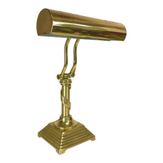 1970s Vintage Art Deco Brass Piano-Bankers Desk Lamp With Pyramid Base For Sale