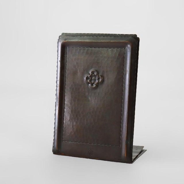 Antique Roycroft Mission Arts & Crafts Hammered Copper Bookends With Floral Pattern Signed C1920 Measures - 8 1/2" x 5...