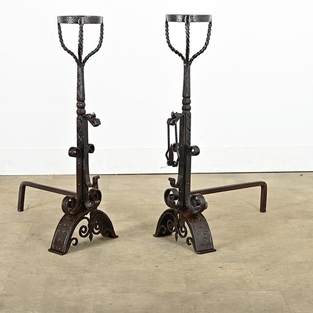Gothic French 18th Century Forged Iron Andirons For Sale - Image 3 of 9