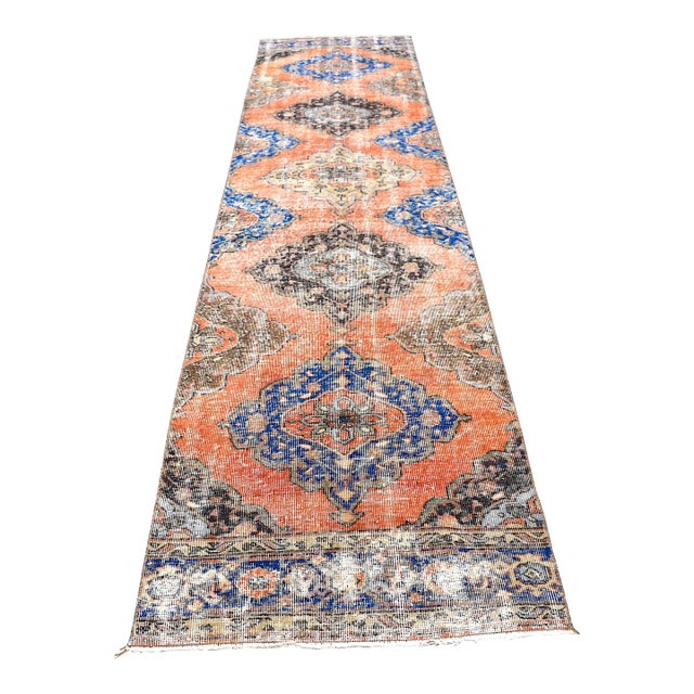 1960s Hallway Vintage Decorative Oushak Long Runner Rug For Sale